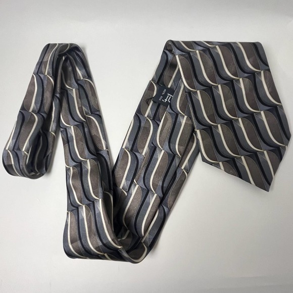 VTG Gallant Silk Tie Neutral Retro MCM  Black Brown Tan Cream Silver Gray - Picture 6 of 13